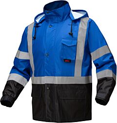 Gss Safety 6013 Multi Color Premium Hooded Rain Coat Black Bottom, Blue, Size 4X/5X-Large