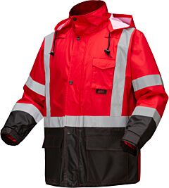 Gss Safety 6014 Multi Color Premium Hooded Rain Coat Black Bottom, Red, Size Large/X-Large