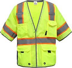 Gss Safety 2705 Premium Class 3 Breakaway Vest With 6 Pockets, Lime, Size Small/Medium