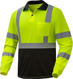 Gss Safety 5507 Class 3 Long Sleeve Polo, Lime, Size Large