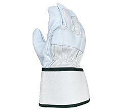 Task Gloves Ib3200-L Premium Top-Grain Cowhide Leather Palm, White Canvas Back Gloves With Wing Thumb And Rubberized Safety Cuff, Size Large