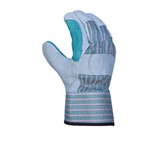 Task Gloves Ib3322-M Split Cowhide Double Leather Palm Work Gloves With Rubberized Safety Cuff, Size Medium