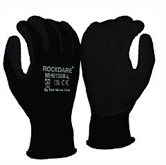 Task Gloves Mh6130B-S Black Crinkle Latex Palm Coated, 13 Gauge Black Polyester Shell, Size Small