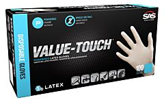 Sas Safety 6594 Value-Touch Powdered Latex Gloves, 5 Mil, Size, Size X-Large