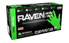 Sas Safety 66551 Raven Hi-Viz Green Invue Powder-Free Exam Grade Nitrile Gloves, 7 Mil, Size Medium