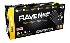 Sas Safety 66579 Raven Grip Extended Cuff Black Powder-Free Exam Grade Nitrile Gloves, 8 Mil, Size X-Large