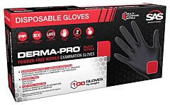 Sas Safety 66545 Derma-Pro Black Powder-Free Exam Grade Nitrile, Size 2X-Large