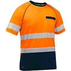 Bisley 312M1118T-On/3X Ansi Type R Class 2 Short Sleeve Navy Bottom T-Shirt, Orange, Size 3X-Large