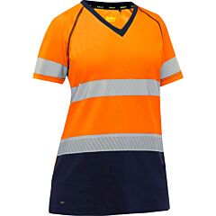 Bisley 312W1118T-On/S Ansi Type R Class 2 Women'S Navy Bottom Short Sleeve T-Shirt, Orange, Size Small
