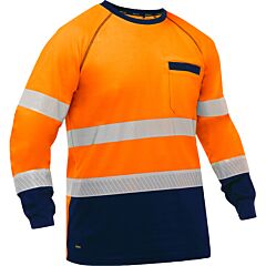 Bisley 313M6118T-On/L Ansi Type R Class 3 Navy Bottom Long Sleeve Shirt, Orange, Size Large