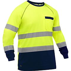Bisley 313M6118T-Yn/5X Ansi Type R Class 3 Navy Bottom Long Sleeve Shirt, Yellow, Size 5X-Large