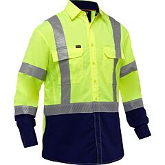 Bisley 313M6491H-Yn/Xl Ansi Type R Class 3 Airflow Button Down Long Sleeve W/ Navy Bottom, Yellow, Size X-Large