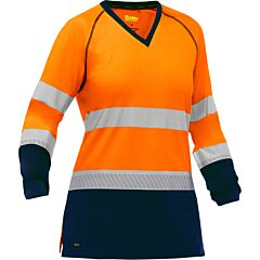 Bisley 313W6118T-On/2X Ansi Type R Class 3 Women'S Navy Bottom Long Sleeve Shirt, Orange, Size 2X-Large
