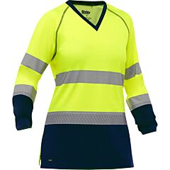 Bisley 313W6118T-Yn/2X Ansi Type R Class 3 Women'S Navy Bottom Long Sleeve Shirt, Yellow, Size 2X-Large