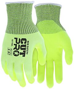 Mcr Safety 9277Nfs Gloves, Cut Pro A7, 13 Gauge, Hypermax Hi-Vis Shell, Bnf W/ Nft Coated Palm, Ansi Cut A7, Size Small