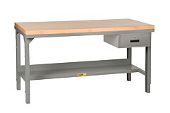 Little Giant Wsj2-2448-Ah-Dr Welded Steel Workbenches With Butcher Block Tops, 28.75" To 42.75"H X 24"D X 48"W, 3000 Lb Capacity