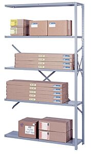 Lyon Dd8340H 8000 Series 48" W X 12" D X 84" H Open Steel Shelving With 5 Shelves Add-On - 20 Gauge - Heavy-Duty, Color: Dove Gray