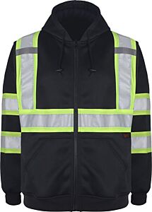 Gss Safety 7011 Class 3 Two Tone Zip Front Sweatshirt, Black, Size Large, 1/Each