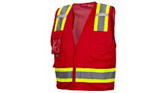 Pyramex Rvz24Cp Safety Vest, Clear Front Pocket, Red, Size X-Large