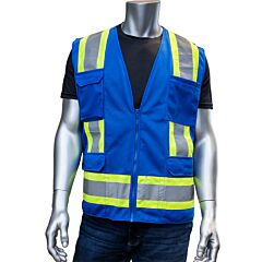 Pip 301-0500M-Bl/Xl Ansi Type O Class 1 Two-Tone Eleven Pocket Mesh Surveyors Vest, Blue, Size X-Large