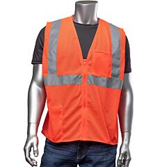Pip 302-0702Z-Rd/S Ansi Type R Class 2 Two Pocket Zipper Mesh Vest, Hi-Vis Red, Size Small