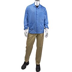 Uniform Technology Br3C-42Nb-M Short Esd Sheer Labcoat - Esd Knit Cuff, Blue, Size Medium
