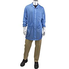 Uniform Technology Br6C-42Nb-M Long Esd Sheer Labcoat - Esd Knit Cuff, Blue, Size Medium