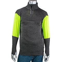 Pip Pjg145-3Cm-Hvb-Th-4Xl Ata® Blended Cut Resistant 1/4 Zip Pullover With Hi-Vis Sleeves And Thumb Holes, Dark Gray, Size 4X-Large