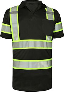 Gss Safety 5019 Non Ansi Two Tone Short Sleeve Polo Shirt, Black, Size Medium