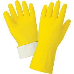 Global Glove Frogwear 150F Premium 18-Mil Flock-Lined Yellow Latex Unsupported Gloves With Diamond Pattern Grip, Size Small