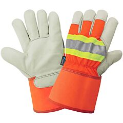 Global Glove 2950Hv Hi-Vis Standard-Grade Cowhide Leather Insulated Gloves With Safety Cuff, Size Medium