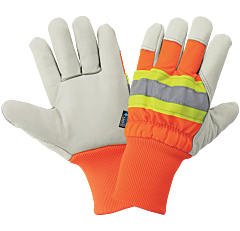 Global Glove 2950Hvkw Hi-Vis Standard-Grade Cowhide Leather Insulated Gloves With Knit Wrist, Size Large