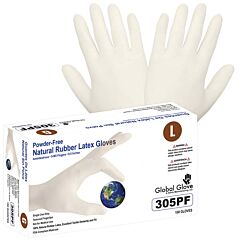 Global Glove 305Pf Natural Rubber Latex, Powder-Free, Industrial-Grade, Natural Color, 5-Mil, Textured Fingertips, 9.5-Inch Disposable Gloves, Size Medium
