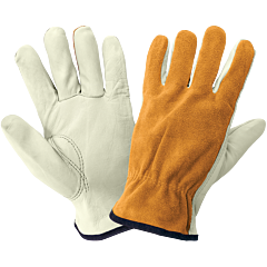 Global Glove 3200Bs Premium-Grade Grain Cowhide Leather Palm Split Back Drivers Gloves, Size Medium