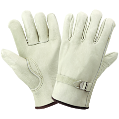 Global Glove 3200Ps Premium-Grade Grain Cowhide Leather Drivers Gloves With Pull Strap Wrist, Size Large