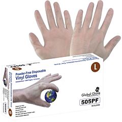 Global Glove 505Pf Vinyl, Powder-Free, Industrial-Grade, Clear, 5-Mil, Smooth Finish, 9.5-Inch Disposable Gloves, Size Large