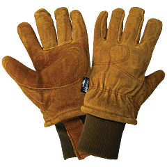 Global Glove 524 Premium-Grade Russet Colored Cowhide Split Leather Insulated Freezer Gloves, Size Medium