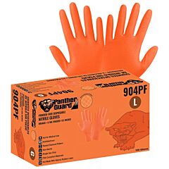 Global Glove Panther-Guard 904Pf Hi-Vis Orange Nitrile, Powder-Free, Industrial-Grade, Raised Diamond Pattern, 6-Mil, 9.5-Inch Disposable Gloves, Size X-Large