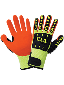 Global Glove Vise Gripster C.I.A. Cia995Mfv Cut/Impact Resistant Mach Finish Nitrile-Coated Palm Hi-Vis Gloves, Cut Level A5, Size Small