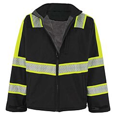 Global Glove Frogwear Ev-Sj1 Premium Enhanced Visibility Black Sherpa-Lined Softshell Jacket, Class 1, Size Medium