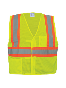Global Glove Frogwear Glo-002V Yellow/Green Lightweight Mesh Vest With Orange Contrasting Trim, Class 2, Size 4X/5X-Large