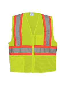 Global Glove Frogwear Glo-002 Yellow/Green Lightweight Mesh Polyester Vest With Contrasting Trim, Class 2, Size X-Small
