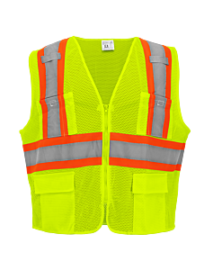 Global Glove Frogwear Glo-0035 Hi-Vis Yellow/Green Lightweight Mesh Surveyors Vest, Class 2, Size 6X-Large