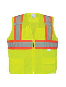 Global Glove Frogwear Glo-0037 Solid And Mesh Polyester Hi-Vis Surveyors Safety Vest, Class 2, Size Medium