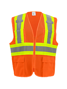 Global Glove Frogwear Glo-0045 Hi-Vis Orange Lightweight Mesh Surveyors Vest With Contrasting Trim, Class 2, Size 5X-Large