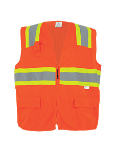 Global Glove Frogwear Glo-004 Hi-Vis Orange Mesh/Solid Surveyors Safety Vest, Class 2, Size Medium