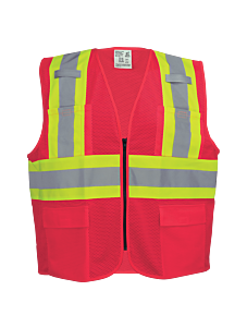 Global Glove Frogwear Glo-0055 Lightweight Hi-Vis Red Mesh Surveyor Vest, Class 2, Size X-Large