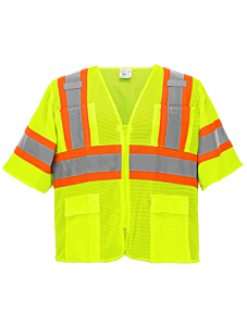 Global Glove Frogwear Glo-0135 Yellow/Green Mesh Polyester Surveyors Safety Vest With Sleeves, Class 3, Size X-Large