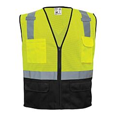 Global Glove Frogwear Glo-019 Hi-Vis Polyester Solid Black Bottom Safety Vest, Class 2, Size Medium