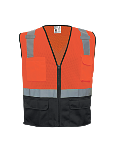 Global Glove Frogwear Go-049 Orange Lightweight Mesh Polyester Safety Vest With Black Solid Bottom, Class 2, Size Large